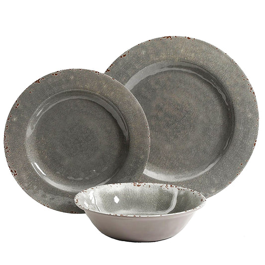 Studio California Mauna 12 Piece Dinnerware Set in Gray Crackle Look Decal