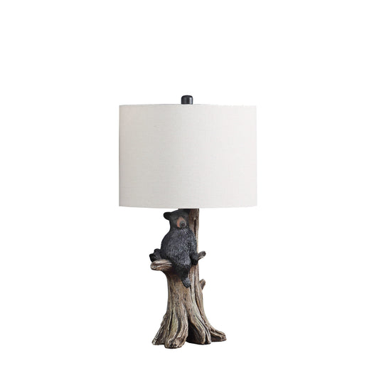 25" Black Blear in a Tree Table Lamp With Beige Shade