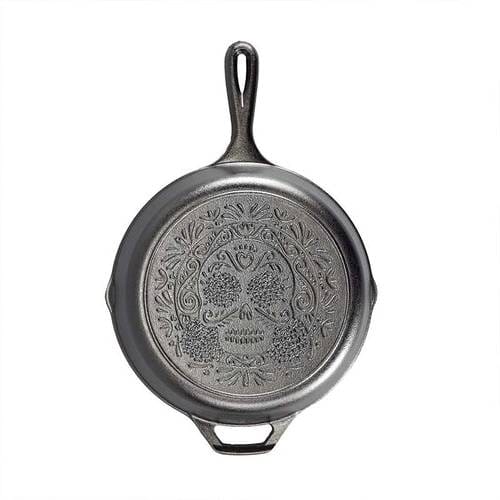 Black 10 inch Lightweight Cast Iron Skillet - Da de los Muertos - Made in USA