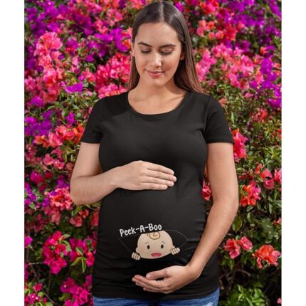 Pregnancy Maternity T-Shirt Printed Peek-A-Boo