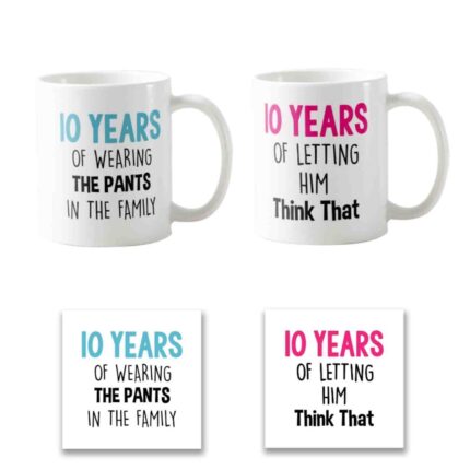 Funny 10th Anniversary Couple Coffee Mugs Set of 2