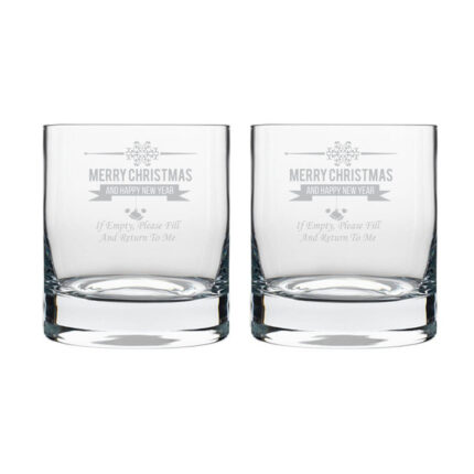 Merry Christmas and Happy New Year Whiskey Glasses Set of 2
