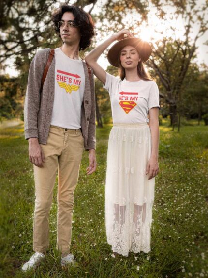 he and she superhero couple tshirts