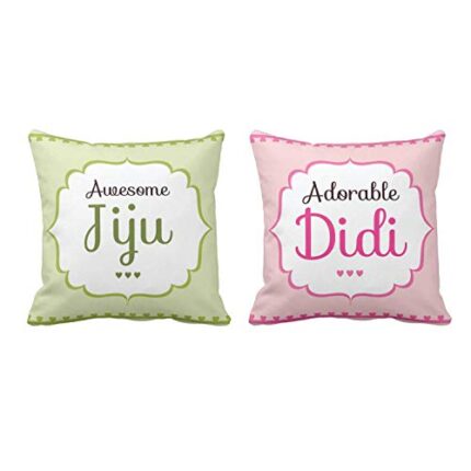 Awesome Jiju Adorable Didi Canvas Fabric Cushion Cover, 16X16 inches (Green) - Set of 2