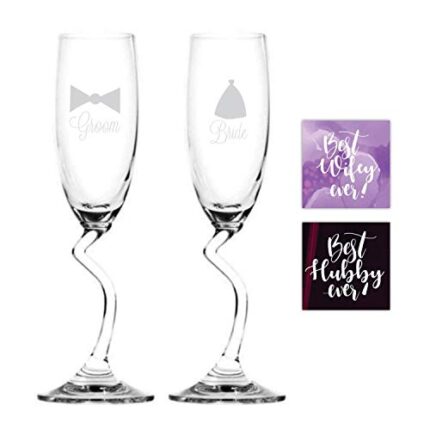 Wedding Gift for Husband Wife Engraved Champagne Flutes Bride Groom Set of 4