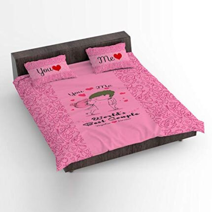 U and Me Together Forever Printed Bedsheet for Couple with 2 Pillow Covers - Multi