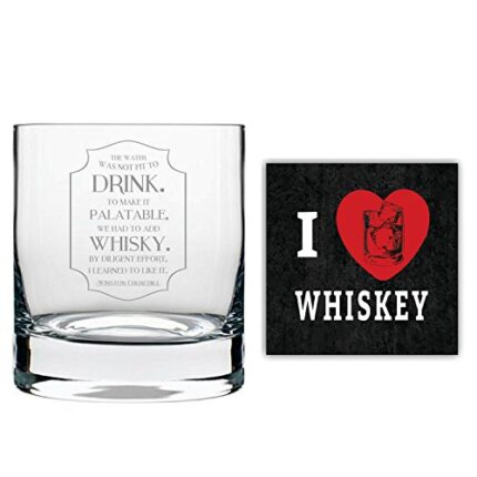 Whiskey Makes Water Palatable Engraved Whiskey Glass with Coaster with Quotes Slogan Stelvio_325 ML