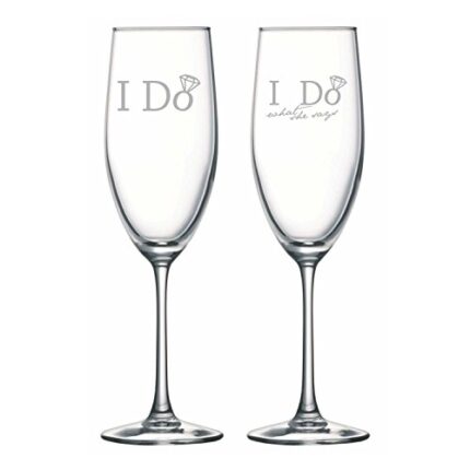 Wedding Gifts for Couple Champagne Flutes - Engraved Funny I do I do What She Says Set of 4 with Coasters|Bride Groom- Duchess 165 ml
