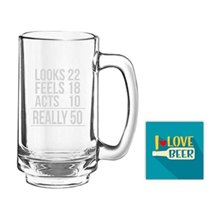 50th Birthday Gifts, Looks Feels Acts Really Engraved Beer Mug for Men - Playboy Beer 357 ml
