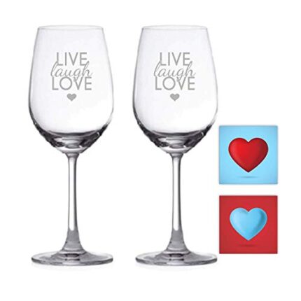 Engraved Live Laugh Love Couple Wine Glasses Set