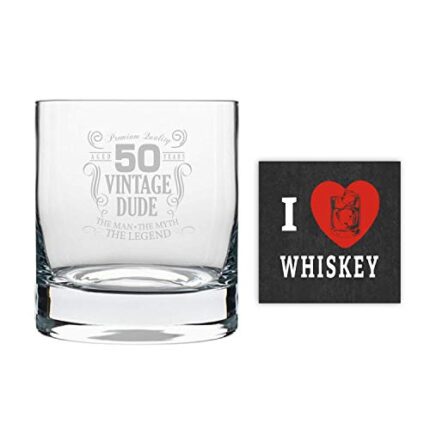 TheYaYaCafe 50 Vintage Dude Engraved Whiskey Glass (352 ml)