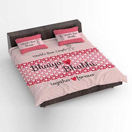 Anniversary Gifts Printed Bedsheet with 2 Pillow Covers - Worlds Best Bhaiya Bhabhi - Multi