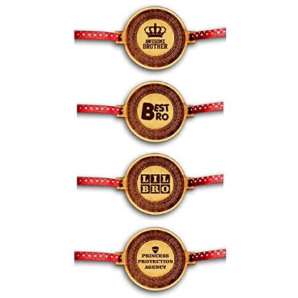 Yaya Cafe Family Rakhi for Brother Set of 4 Engraved Best Awesome Little Brothers Rakhi Raksha Bandhan