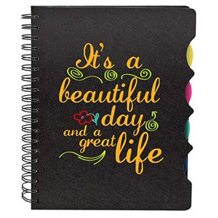 Wirebound Travel Pad Notebook A5 Size, 300 Ruled Pages Beautiful Day and Great Life Motivational Quote Printed Notepad