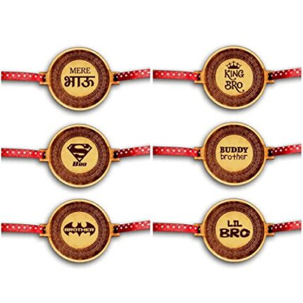 Yaya Cafe Family Rakhi for Brother Set of 6 Engraved Super Buddy King Brothers Rakhi Raksha Bandhan