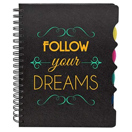 Wirebound Travel Pad Notebook A5 Size, 300 Ruled Pages Engraved Unruled Sheets Follow your Dreams Motivational Quote Engraved 2018 Notepad Journal