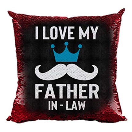 Birthday Gifts, 20X20 inches Cushion Cover I Love My Father-in-Law Magic Sequin Anniversary - Black