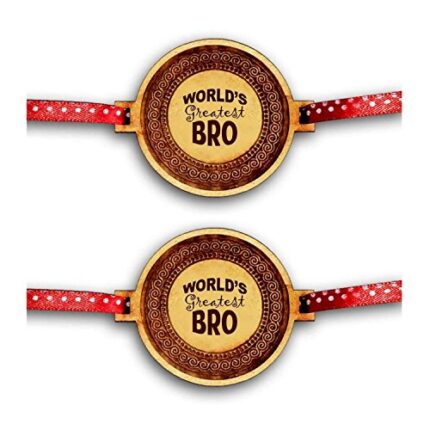 YaYa cafe Brown Wooden Engraved Worlds Greatest Bro Rakhi for Brother - Set of 2