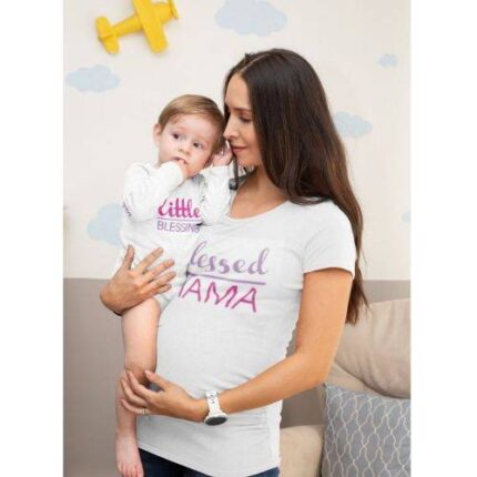 Little Blessing Blessed Mama Matching Tshirts For Mom And Child
