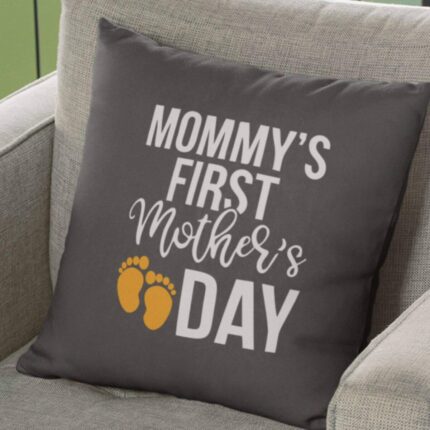 Mommys First Mothers Day Printed Birthday Throw Pillow Sofa - Black 12x12 inches