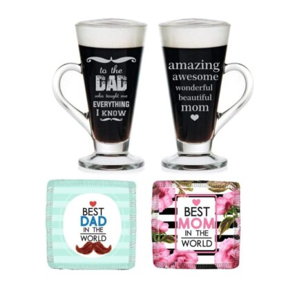 Super Mom Super Dad Engraved Tea Mugs Set of 2