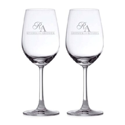 Engraved monogram wine glasses for couple