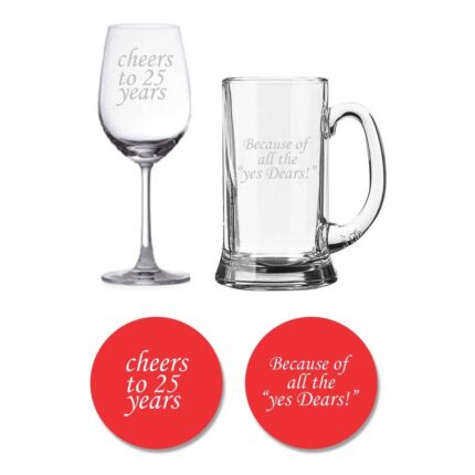 Cheers 25th Anniversary Beer and Wine Glasses Set of 2