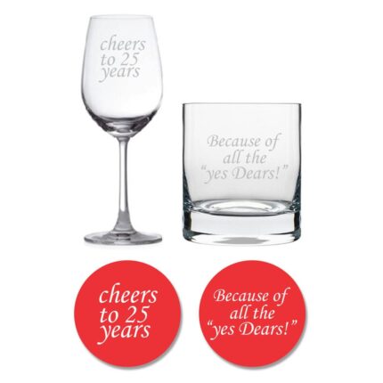 Cheers 25th Anniversary Whiskey and Wine Glass Set of 2