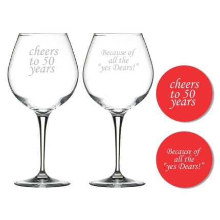 Cheers 50th Marriage Anniversary Wine Glasses Set of 2