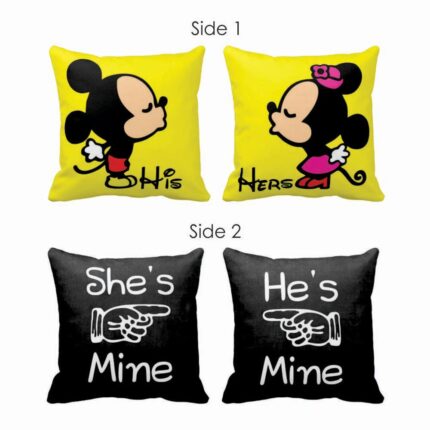 He's mine She's Mine Both Side Printed Couple Cushion Covers Set of 2