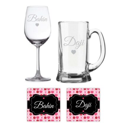 Engraved Marathi Didi Jiju Bahin Daji Beer Mug And Wine Glass