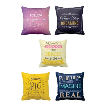 Follow Your Dreams Inspirational Quotes Printed Cushion Covers - Set of 5