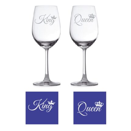 Engraved King Queen Wine Glasses