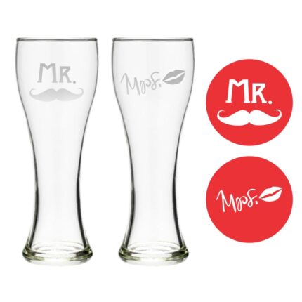 Personalized Engraved Mr Mrs Beer Pilsners Set of 2