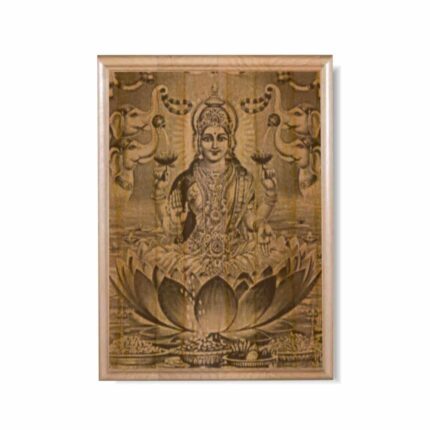 Engraved Goddess Lakshmi Wooden Plaque
