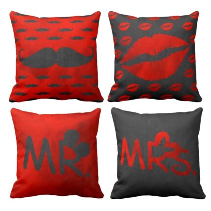 Moustache and Kiss Couple Double Sided Printed Cushion Covers – Set of 2