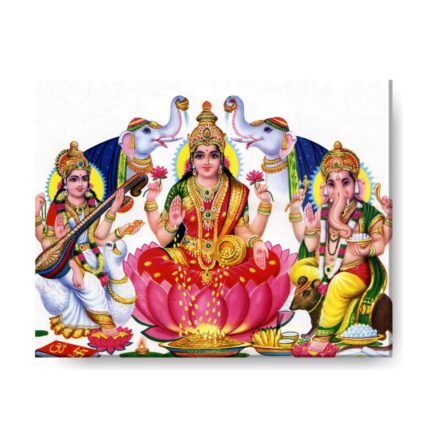 Divine Laxmi Ganesh Saraswati Rectangular Painting Canvas Frame