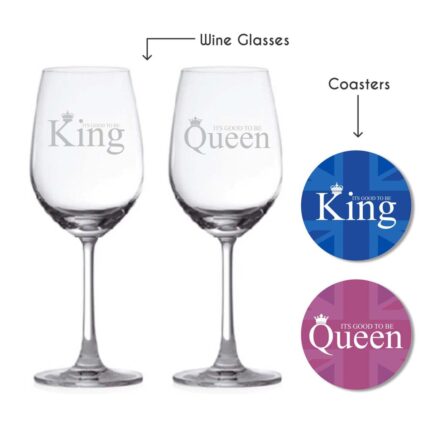 King And Queen Engraved Wine Glasses