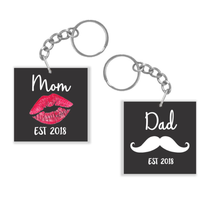 Funky Mom Dad Couple Keychain Keyring