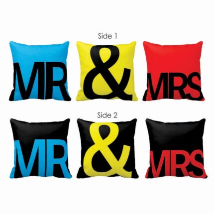 Mr and Mrs Couple Double Side Printed Cushion Covers –Set of 3