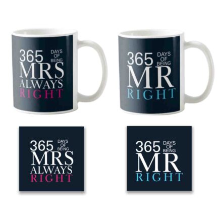 1st Anniversary Mr Right Mrs Always Right Couple Coffee Mugs Set of 2