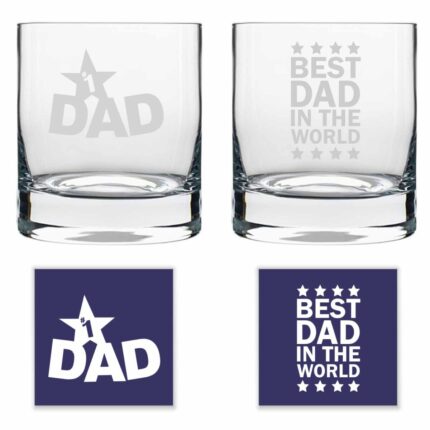 Worlds No. 1 Best Dad Whiskey Glasses Set of 2