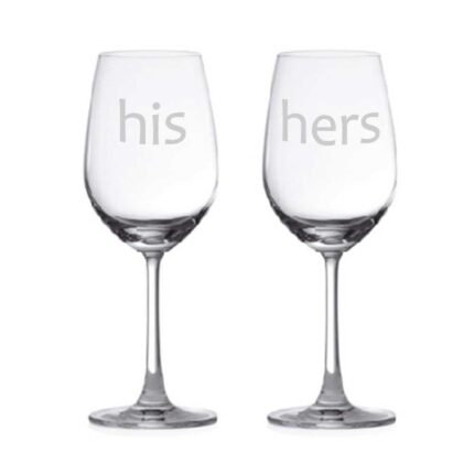 Personalised His and Hers engraved wine glasses