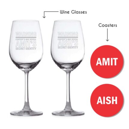 Personalized Warning Secret Identity Wine Glasses