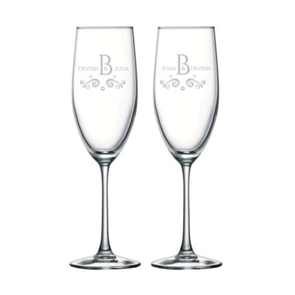 Personalized Floral Names and Monogram Champagne Flutes
