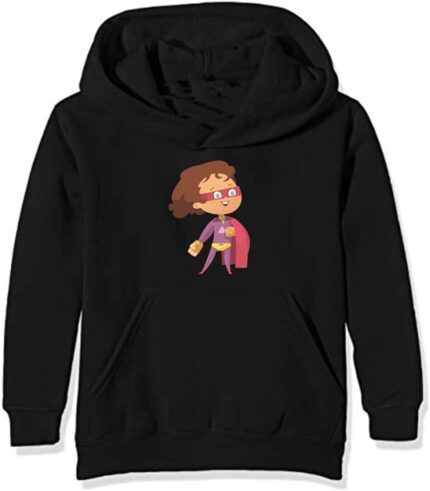 Super Kid Cartoon Sweatshirt Black with Kangaroo Pockets