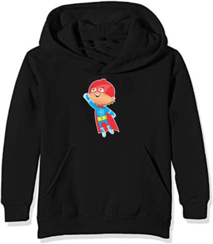 Hoodie Super Power Boy Sweatshirt Black with Kangaroo Pockets