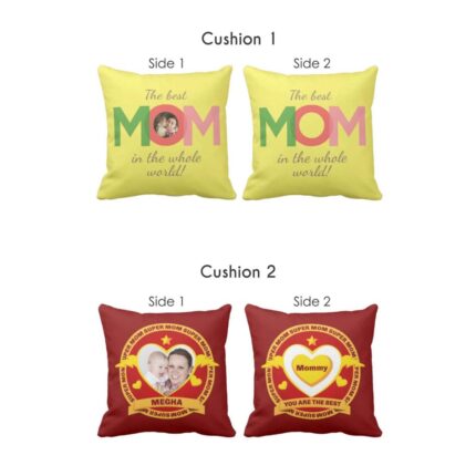 Personalized Super mom In The World both Side Printed Cushion Covers Set of 2