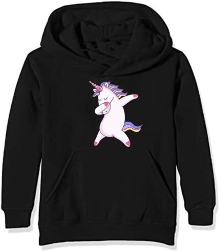 Swag Unicorn Sweatshirt for Kids with Kangaroo Pockets, Black