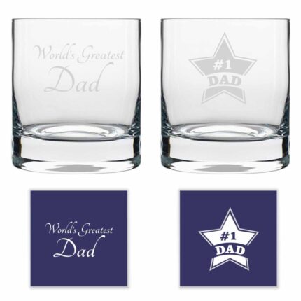 Worlds Greatest No. 1 Dad Whiskey Glasses Set of 2